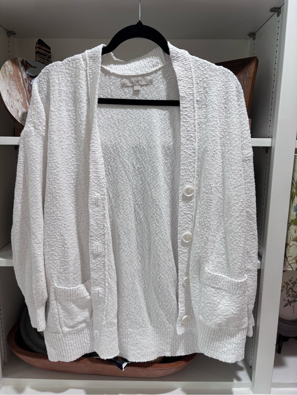 LOFT White Textured Button-Front Women's Cardigan Sweater M
